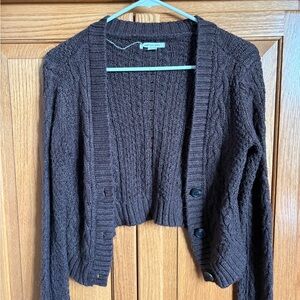 American Eagle Outfitters Brown Cardigan Sweater Cable Knit